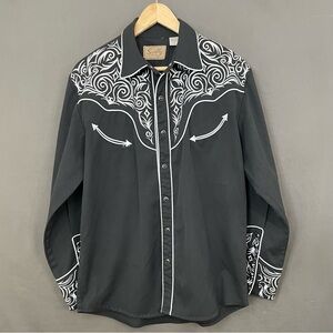 Scully men’s black embroidered dress shirt, size Medium